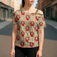 Japanese Daruma Doll Cross Shoulder Shirt Palaka With Seamless Bamboo Pattern LT14 - Polynesian Pride