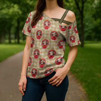 Japanese Daruma Doll Cross Shoulder Shirt Palaka With Seamless Bamboo Pattern LT14 - Polynesian Pride