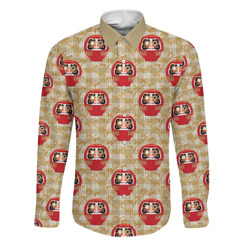 Japanese Daruma Doll Family Matching Long Sleeve Bodycon Dress and Hawaiian Shirt Palaka With Seamless Bamboo Pattern - Polynesian Pride