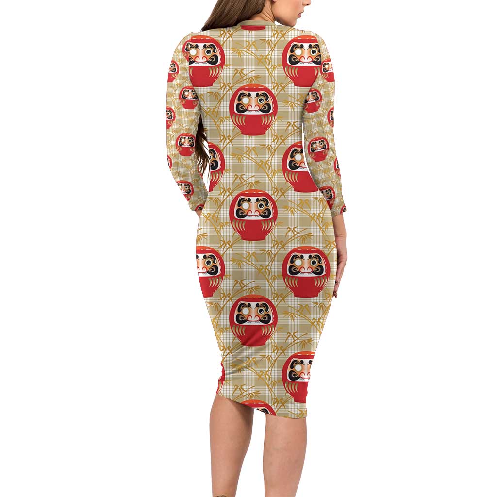 Japanese Daruma Doll Family Matching Long Sleeve Bodycon Dress and Hawaiian Shirt Palaka With Seamless Bamboo Pattern - Polynesian Pride