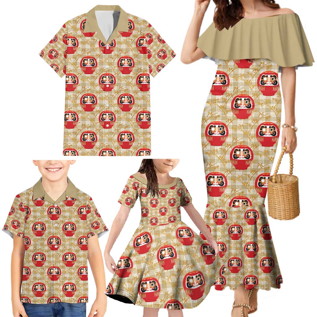 Japanese Daruma Doll Family Matching Mermaid Dress and Hawaiian Shirt Palaka With Seamless Bamboo Pattern - Polynesian Pride