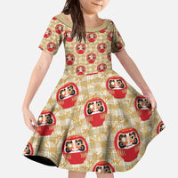 Japanese Daruma Doll Family Matching Off The Shoulder Long Sleeve Dress and Hawaiian Shirt Palaka With Seamless Bamboo Pattern - Polynesian Pride