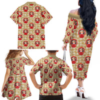Japanese Daruma Doll Family Matching Off The Shoulder Long Sleeve Dress and Hawaiian Shirt Palaka With Seamless Bamboo Pattern - Polynesian Pride