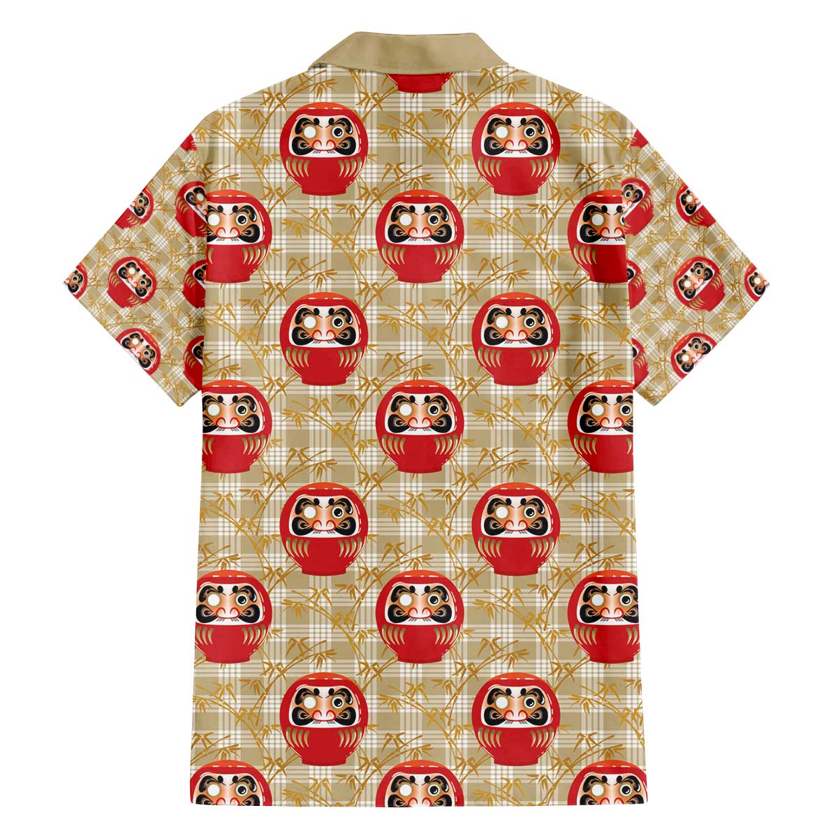 Japanese Daruma Doll Family Matching Off The Shoulder Long Sleeve Dress and Hawaiian Shirt Palaka With Seamless Bamboo Pattern - Polynesian Pride