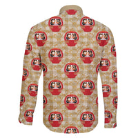 Japanese Daruma Doll Family Matching Off The Shoulder Long Sleeve Dress and Hawaiian Shirt Palaka With Seamless Bamboo Pattern - Polynesian Pride