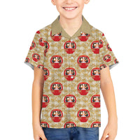 Japanese Daruma Doll Family Matching Off The Shoulder Long Sleeve Dress and Hawaiian Shirt Palaka With Seamless Bamboo Pattern - Polynesian Pride