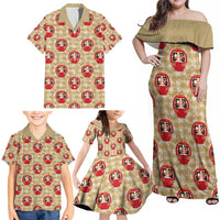 Japanese Daruma Doll Family Matching Off Shoulder Maxi Dress and Hawaiian Shirt Palaka With Seamless Bamboo Pattern - Polynesian Pride