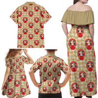 Japanese Daruma Doll Family Matching Off Shoulder Maxi Dress and Hawaiian Shirt Palaka With Seamless Bamboo Pattern - Polynesian Pride