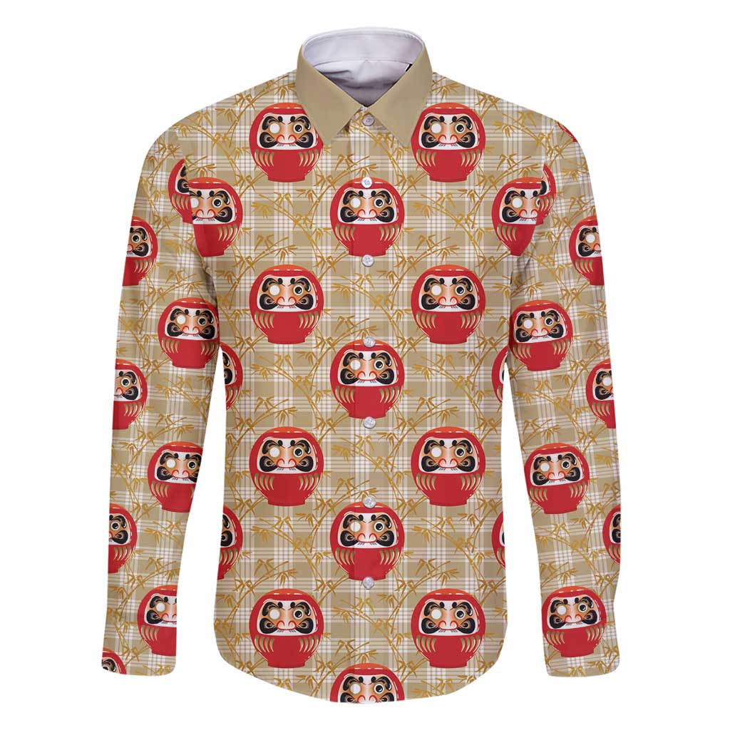 Japanese Daruma Doll Family Matching Off Shoulder Maxi Dress and Hawaiian Shirt Palaka With Seamless Bamboo Pattern - Polynesian Pride