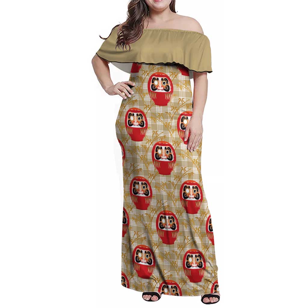 Japanese Daruma Doll Family Matching Off Shoulder Maxi Dress and Hawaiian Shirt Palaka With Seamless Bamboo Pattern - Polynesian Pride