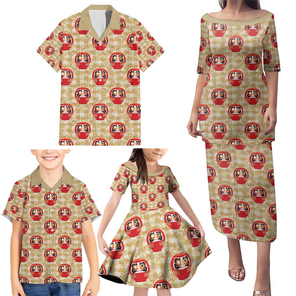 Japanese Daruma Doll Family Matching Puletasi and Hawaiian Shirt Palaka With Seamless Bamboo Pattern - Polynesian Pride