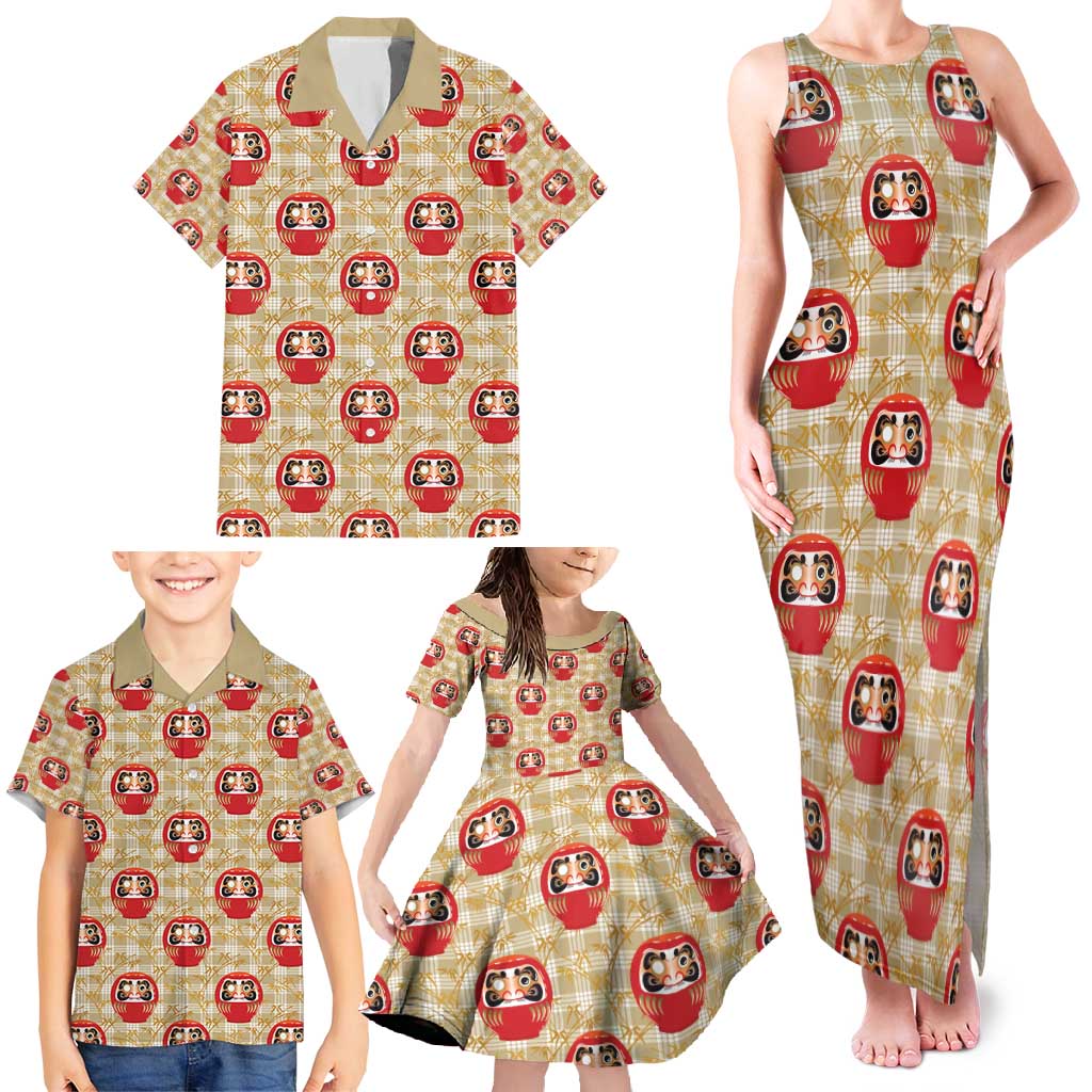 Japanese Daruma Doll Family Matching Tank Maxi Dress and Hawaiian Shirt Palaka With Seamless Bamboo Pattern - Polynesian Pride