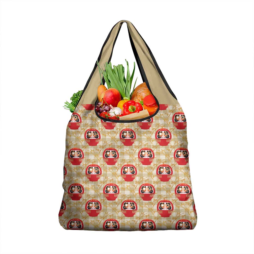 Japanese Daruma Doll Grocery Bag Palaka With Seamless Bamboo Pattern - Polynesian Pride