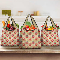 Japanese Daruma Doll Grocery Bag Palaka With Seamless Bamboo Pattern LT14 3-pack One Size Beige - Polynesian Pride