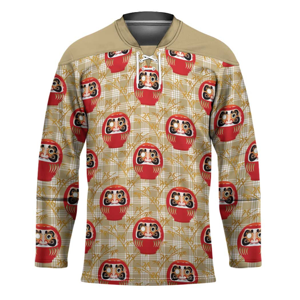 Japanese Daruma Doll Hockey Jersey Palaka With Seamless Bamboo Pattern - Polynesian Pride