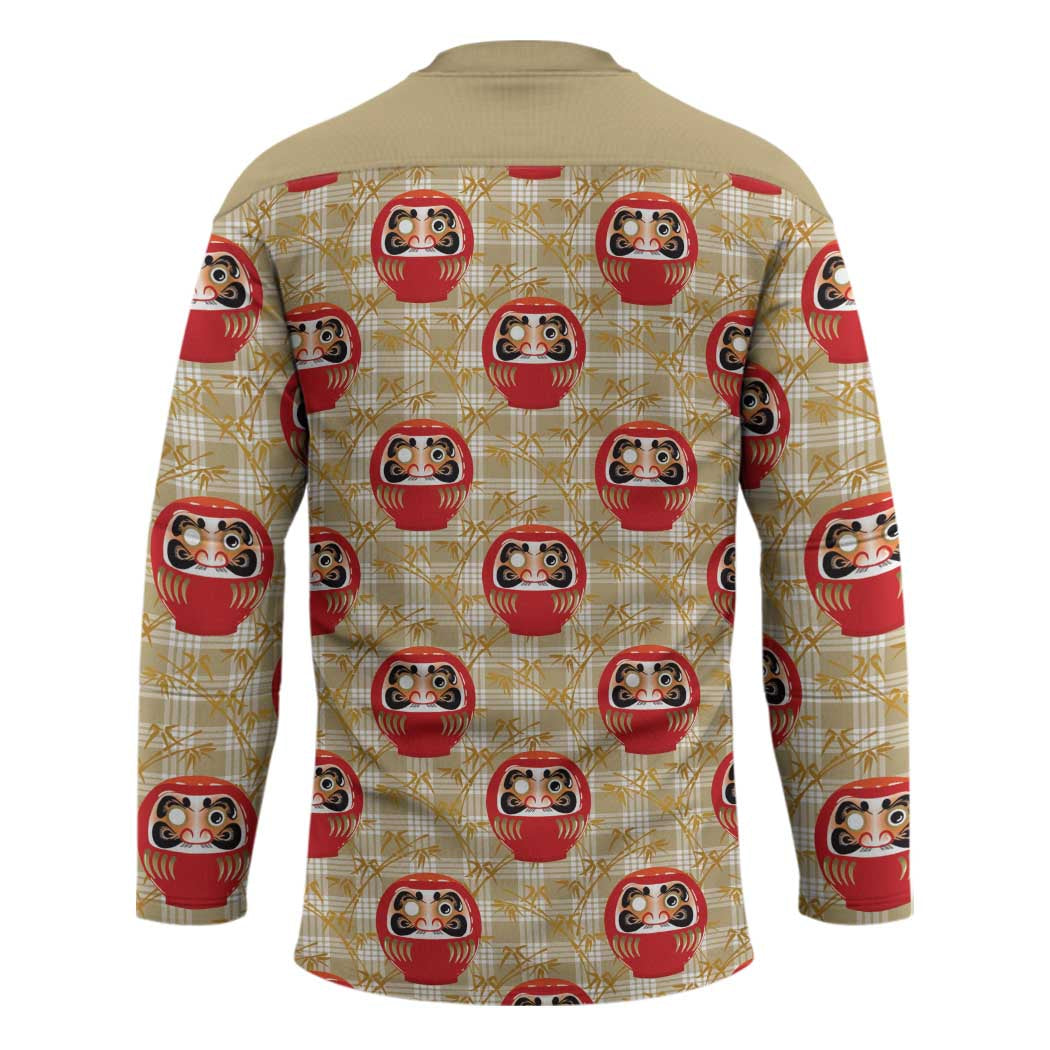 Japanese Daruma Doll Hockey Jersey Palaka With Seamless Bamboo Pattern - Polynesian Pride