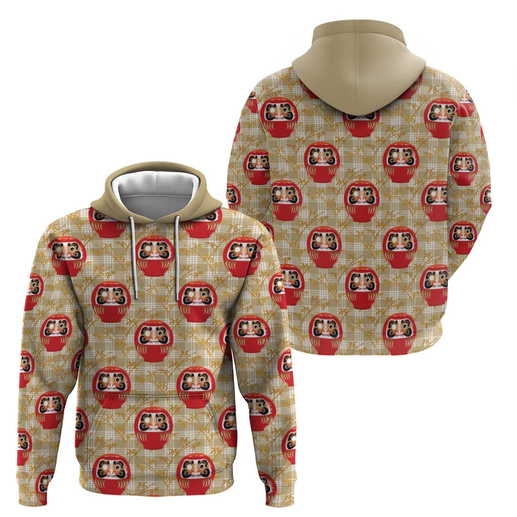 Japanese Daruma Doll Hoodie Palaka With Seamless Bamboo Pattern - Polynesian Pride