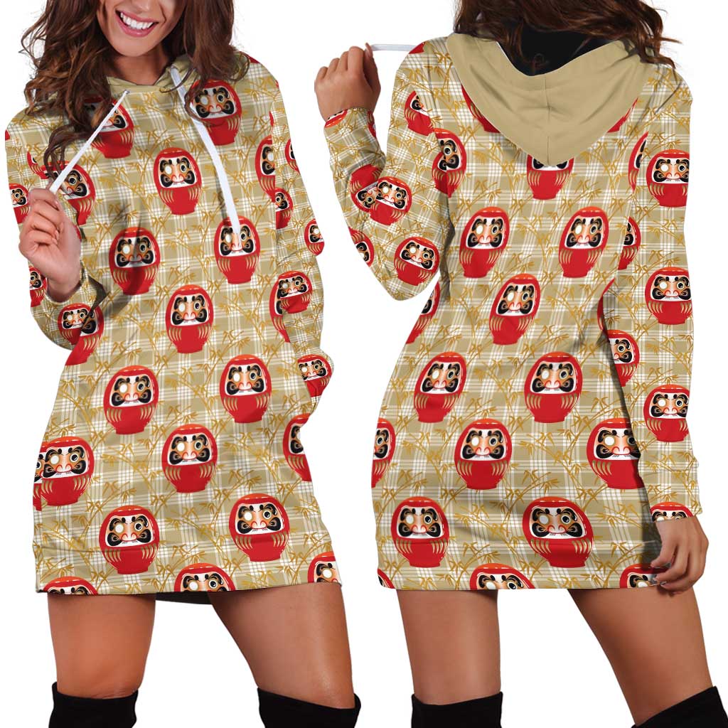 Japanese Daruma Doll Hoodie Dress Palaka With Seamless Bamboo Pattern LT14 - Polynesian Pride