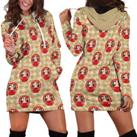 Japanese Daruma Doll Hoodie Dress Palaka With Seamless Bamboo Pattern LT14 - Polynesian Pride
