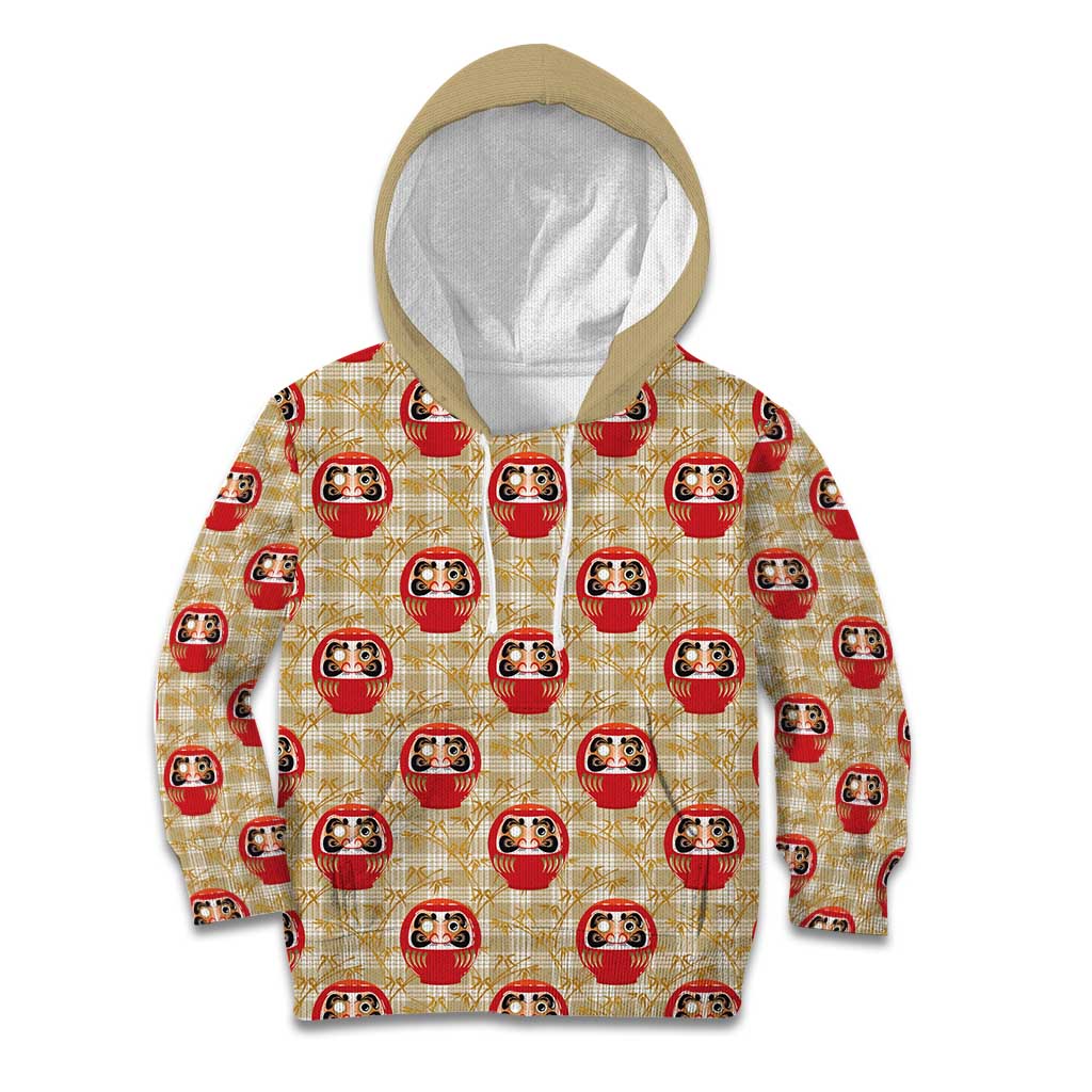 Japanese Daruma Doll Kid Hoodie Palaka With Seamless Bamboo Pattern LT14 Hoodie Beige - Polynesian Pride