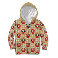 Japanese Daruma Doll Kid Hoodie Palaka With Seamless Bamboo Pattern LT14 Zip Hoodie Beige - Polynesian Pride