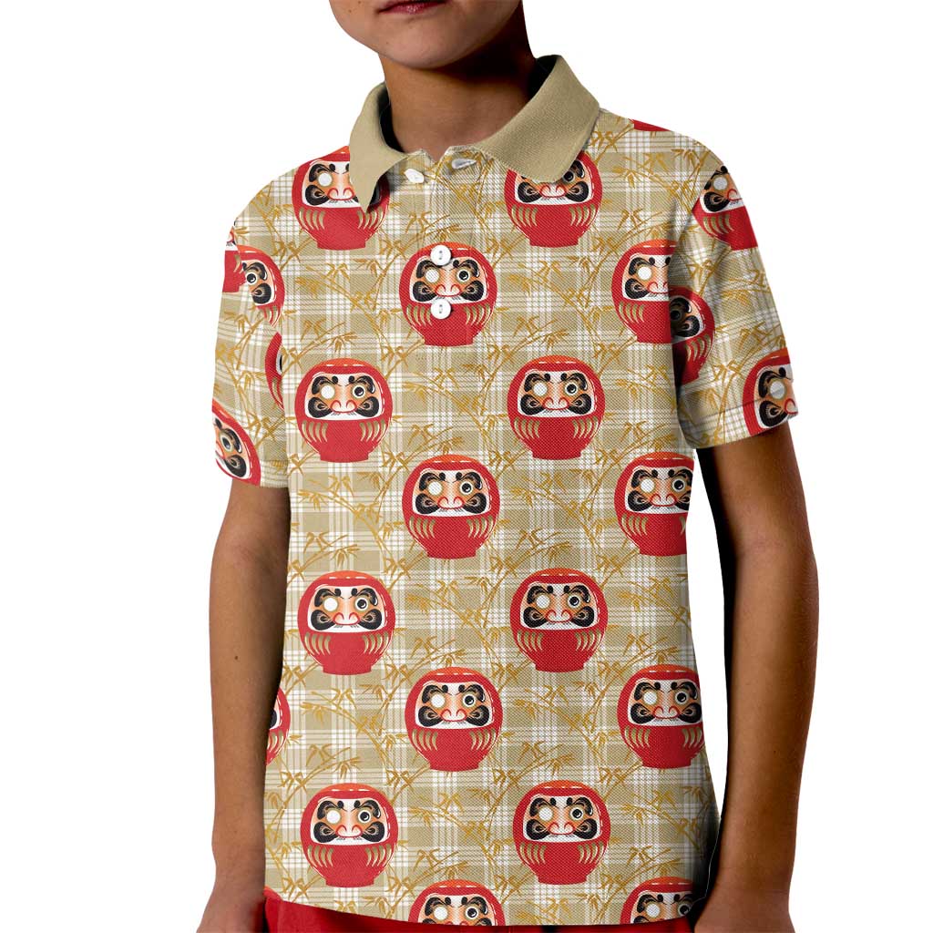 Japanese Daruma Doll Kid Polo Shirt Palaka With Seamless Bamboo Pattern LT14 Kid Beige - Polynesian Pride