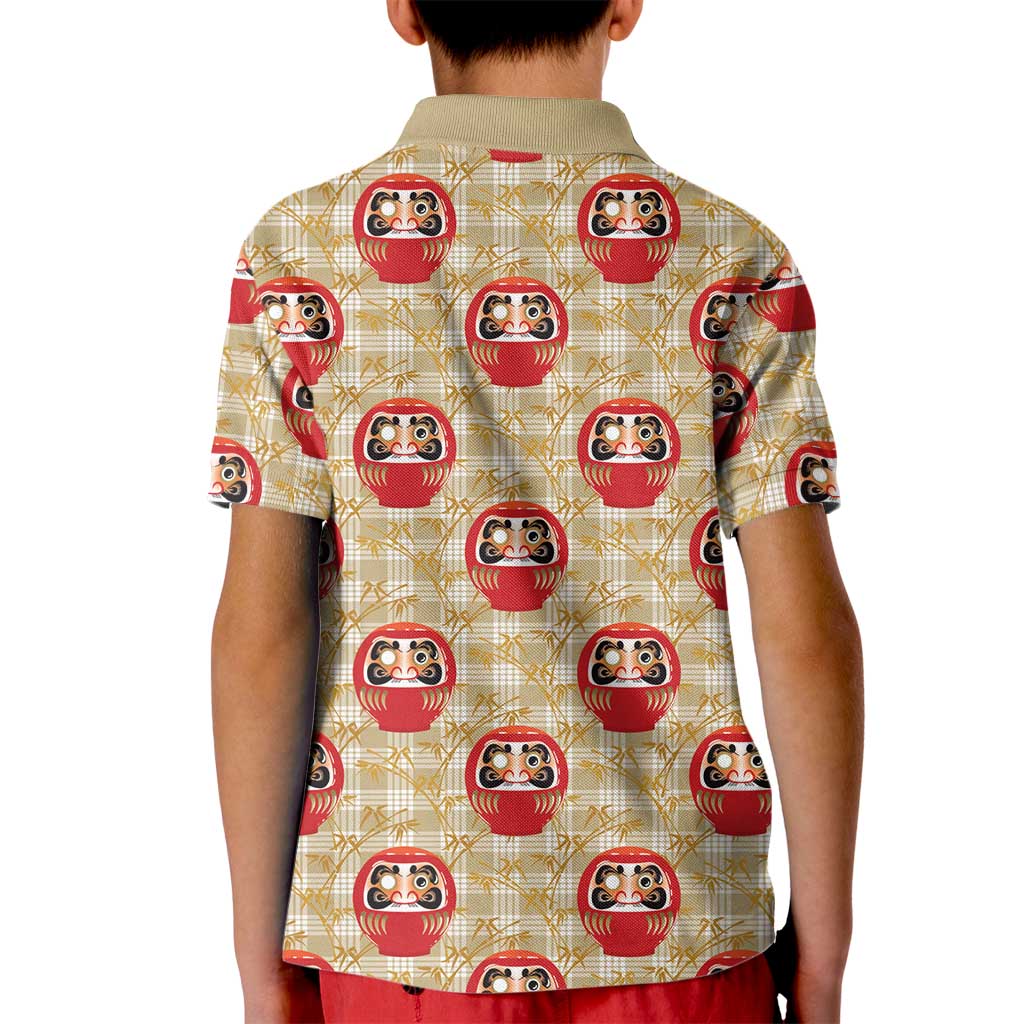 Japanese Daruma Doll Kid Polo Shirt Palaka With Seamless Bamboo Pattern LT14 - Polynesian Pride