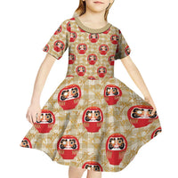 Japanese Daruma Doll Kid Short Sleeve Dress Palaka With Seamless Bamboo Pattern LT14 - Polynesian Pride