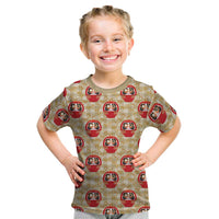 Japanese Daruma Doll Kid T Shirt Palaka With Seamless Bamboo Pattern LT14 Beige - Polynesian Pride