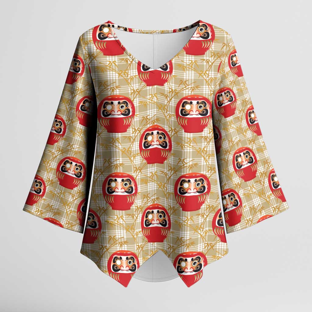 Japanese Daruma Doll Kimono Sleeve Blouse Palaka With Seamless Bamboo Pattern LT14 Female Beige - Polynesian Pride
