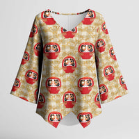 Japanese Daruma Doll Kimono Sleeve Blouse Palaka With Seamless Bamboo Pattern LT14 Female Beige - Polynesian Pride