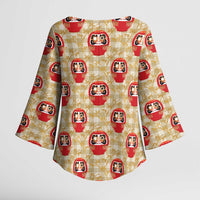 Japanese Daruma Doll Kimono Sleeve Blouse Palaka With Seamless Bamboo Pattern LT14 - Polynesian Pride