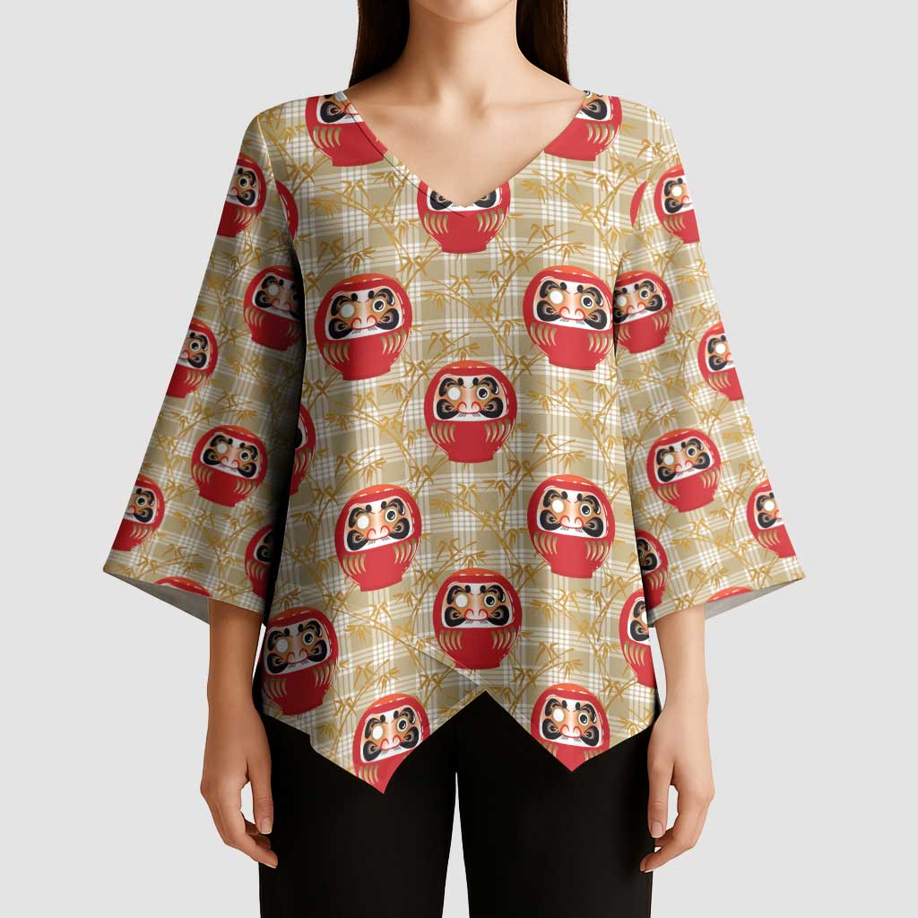 Japanese Daruma Doll Kimono Sleeve Blouse Palaka With Seamless Bamboo Pattern LT14 - Polynesian Pride