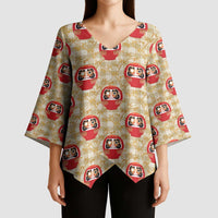 Japanese Daruma Doll Kimono Sleeve Blouse Palaka With Seamless Bamboo Pattern LT14 - Polynesian Pride