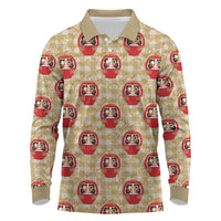 Japanese Daruma Doll Long Sleeve Polo Shirt Palaka With Seamless Bamboo Pattern LT14 Beige - Polynesian Pride