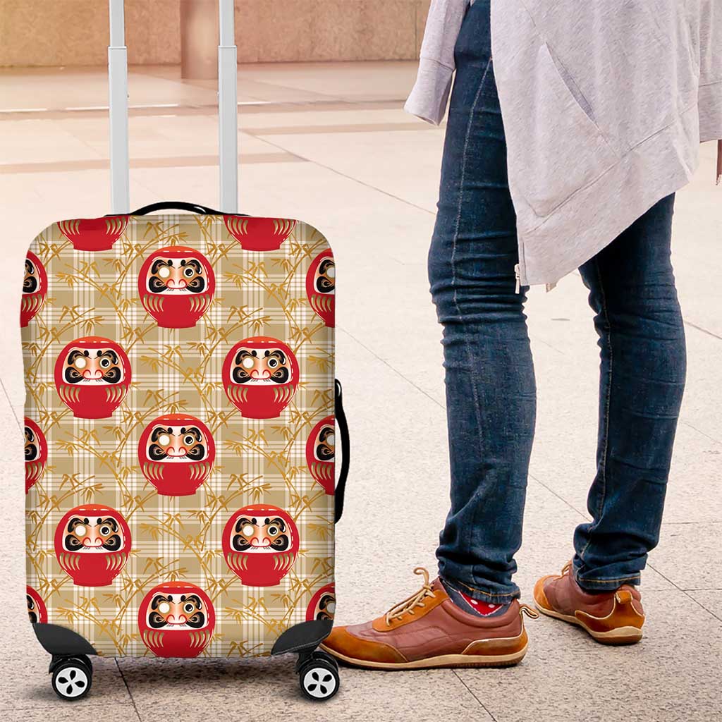 Japanese Daruma Doll Luggage Cover Palaka With Seamless Bamboo Pattern LT14 Beige - Polynesian Pride