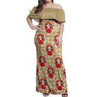 Japanese Daruma Doll Off Shoulder Maxi Dress Palaka With Seamless Bamboo Pattern LT14 Women Beige - Polynesian Pride