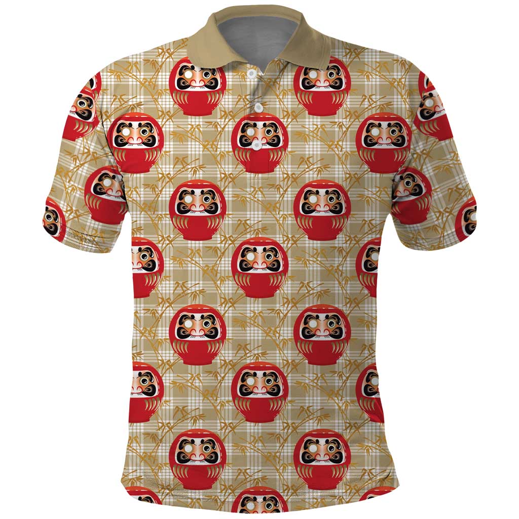 Japanese Daruma Doll Polo Shirt Palaka With Seamless Bamboo Pattern LT14 Beige - Polynesian Pride