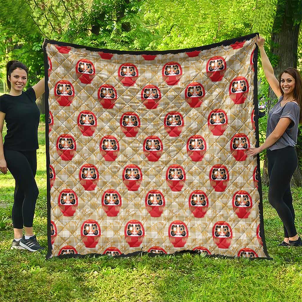 Japanese Daruma Doll Quilt Palaka With Seamless Bamboo Pattern - Polynesian Pride