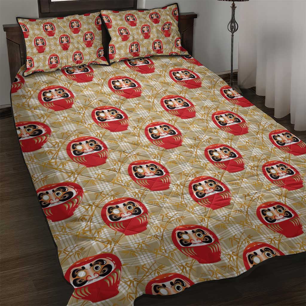Japanese Daruma Doll Quilt Bed Set Palaka With Seamless Bamboo Pattern - Polynesian Pride