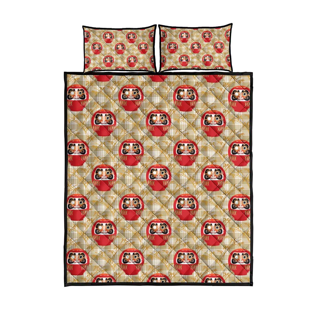 Japanese Daruma Doll Quilt Bed Set Palaka With Seamless Bamboo Pattern - Polynesian Pride