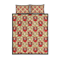 Japanese Daruma Doll Quilt Bed Set Palaka With Seamless Bamboo Pattern - Polynesian Pride