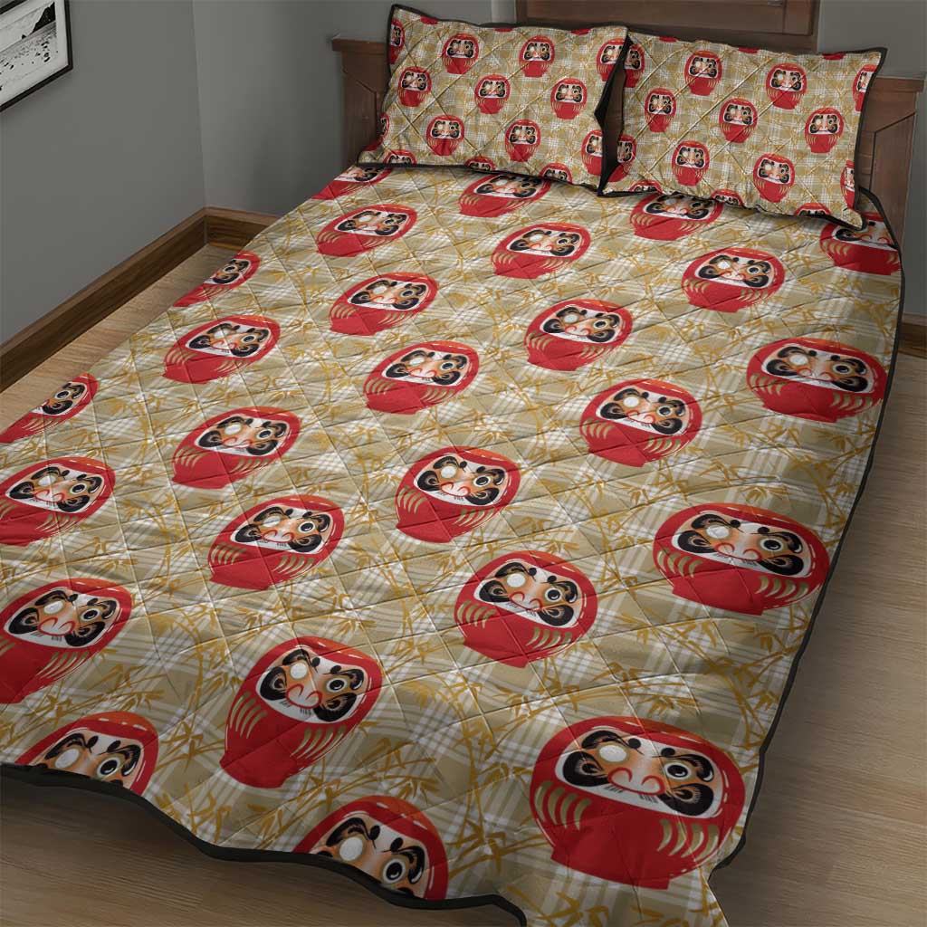 Japanese Daruma Doll Quilt Bed Set Palaka With Seamless Bamboo Pattern - Polynesian Pride