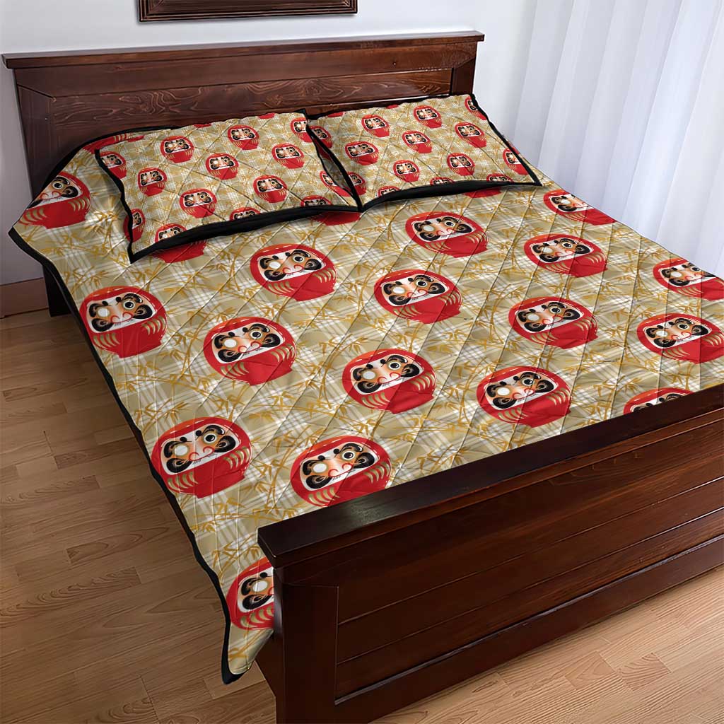 Japanese Daruma Doll Quilt Bed Set Palaka With Seamless Bamboo Pattern - Polynesian Pride