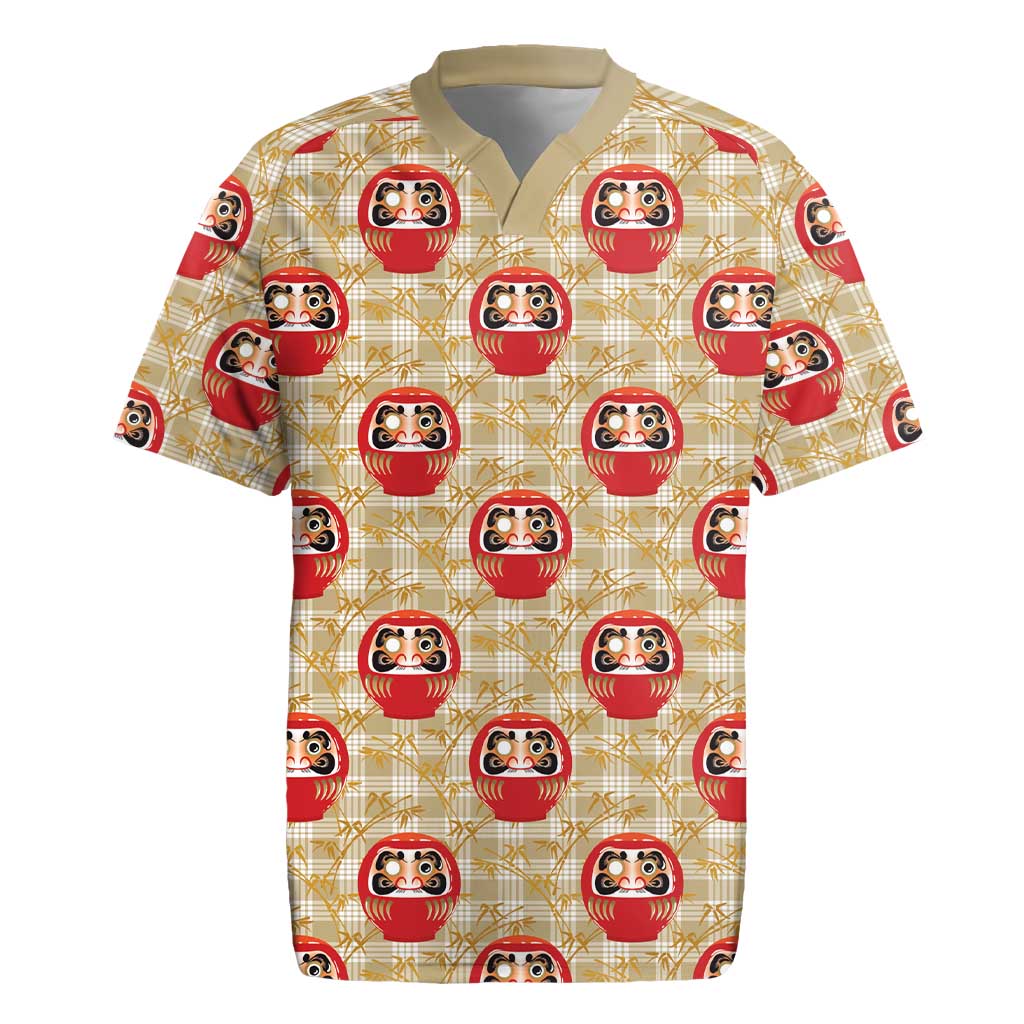 Japanese Daruma Doll Rugby Jersey Palaka With Seamless Bamboo Pattern LT14 Beige - Polynesian Pride