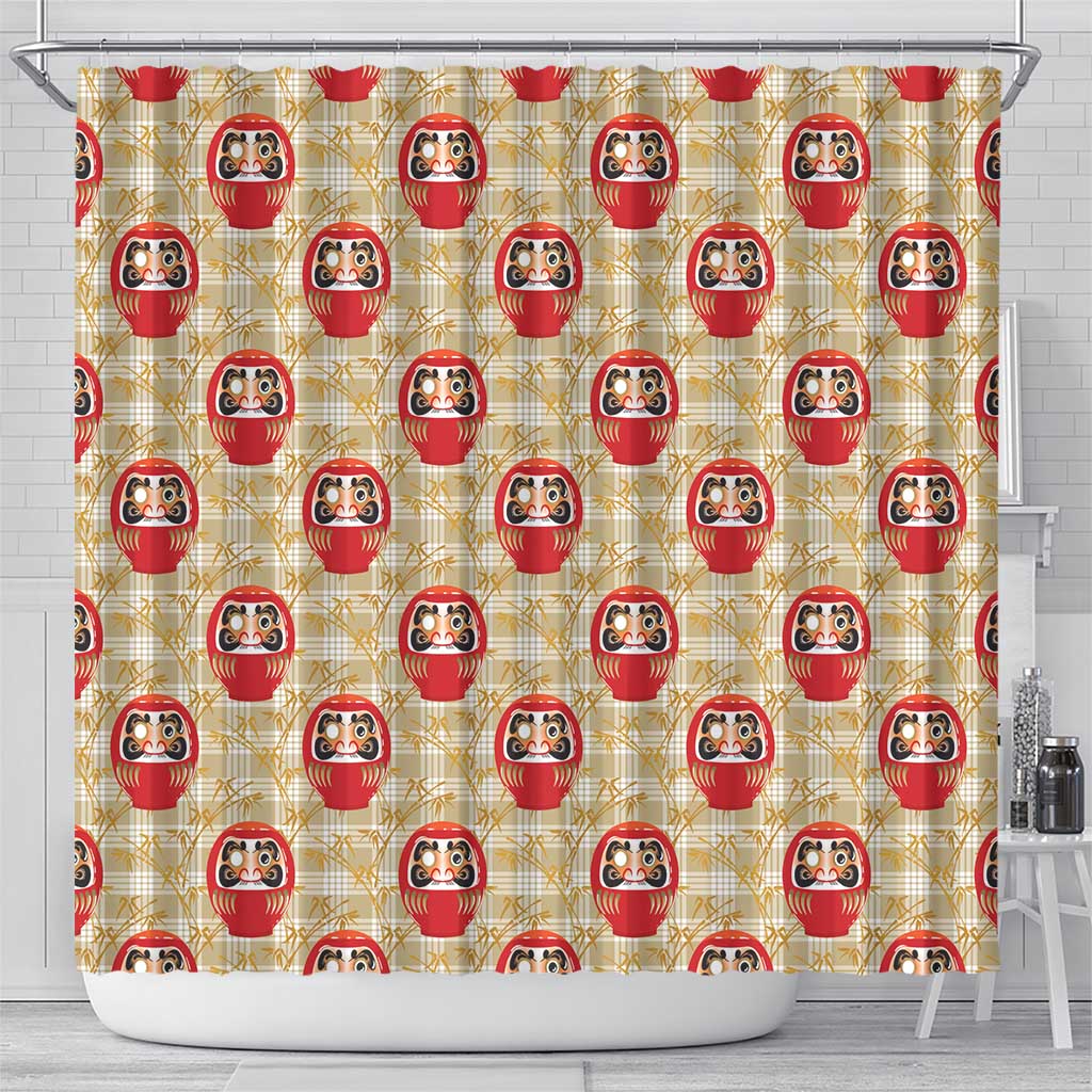Japanese Daruma Doll Shower Curtain Palaka With Seamless Bamboo Pattern LT14 - Polynesian Pride