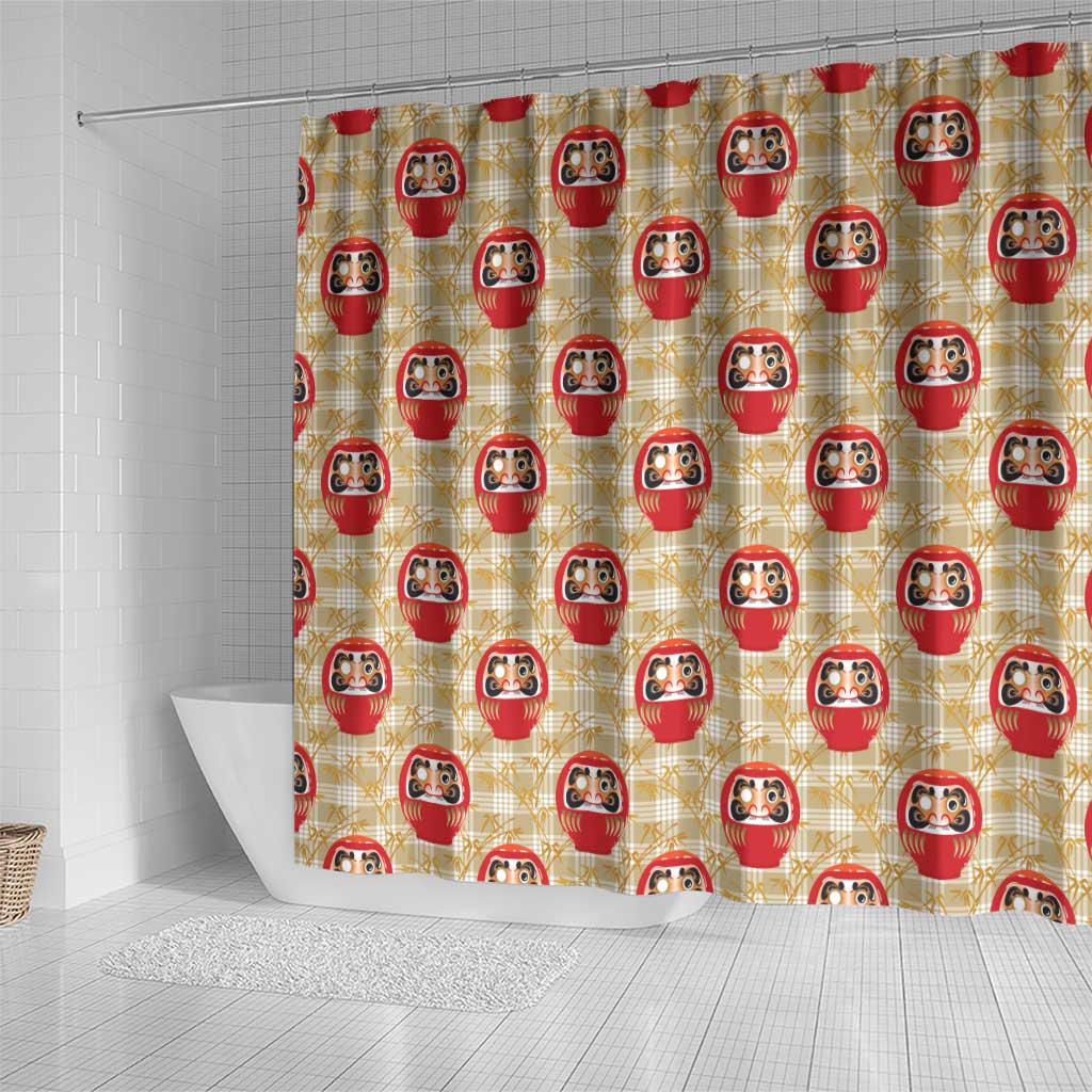 Japanese Daruma Doll Shower Curtain Palaka With Seamless Bamboo Pattern LT14 - Polynesian Pride