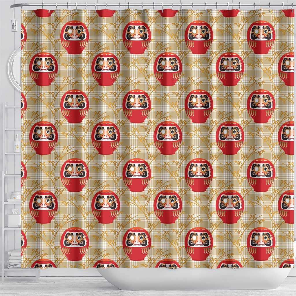 Japanese Daruma Doll Shower Curtain Palaka With Seamless Bamboo Pattern LT14 - Polynesian Pride