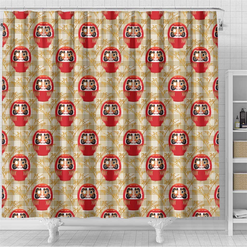 Japanese Daruma Doll Shower Curtain Palaka With Seamless Bamboo Pattern LT14 - Polynesian Pride