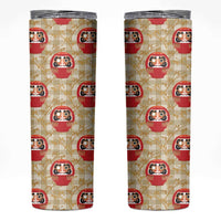 Japanese Daruma Doll Skinny Tumbler Palaka With Seamless Bamboo Pattern LT14 Beige - Polynesian Pride